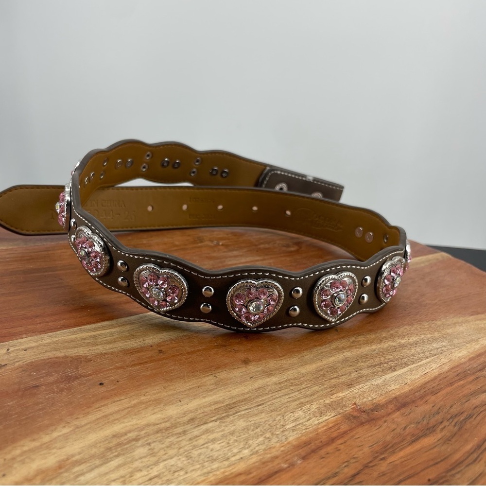 Nocona brown Belt Co Pink Rhinestone Heart Belt girls Sz 26
